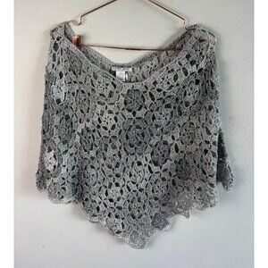 Alberto Makali Womens Crochet Knit Poncho Top Gray Boho Cover Up Size S/M